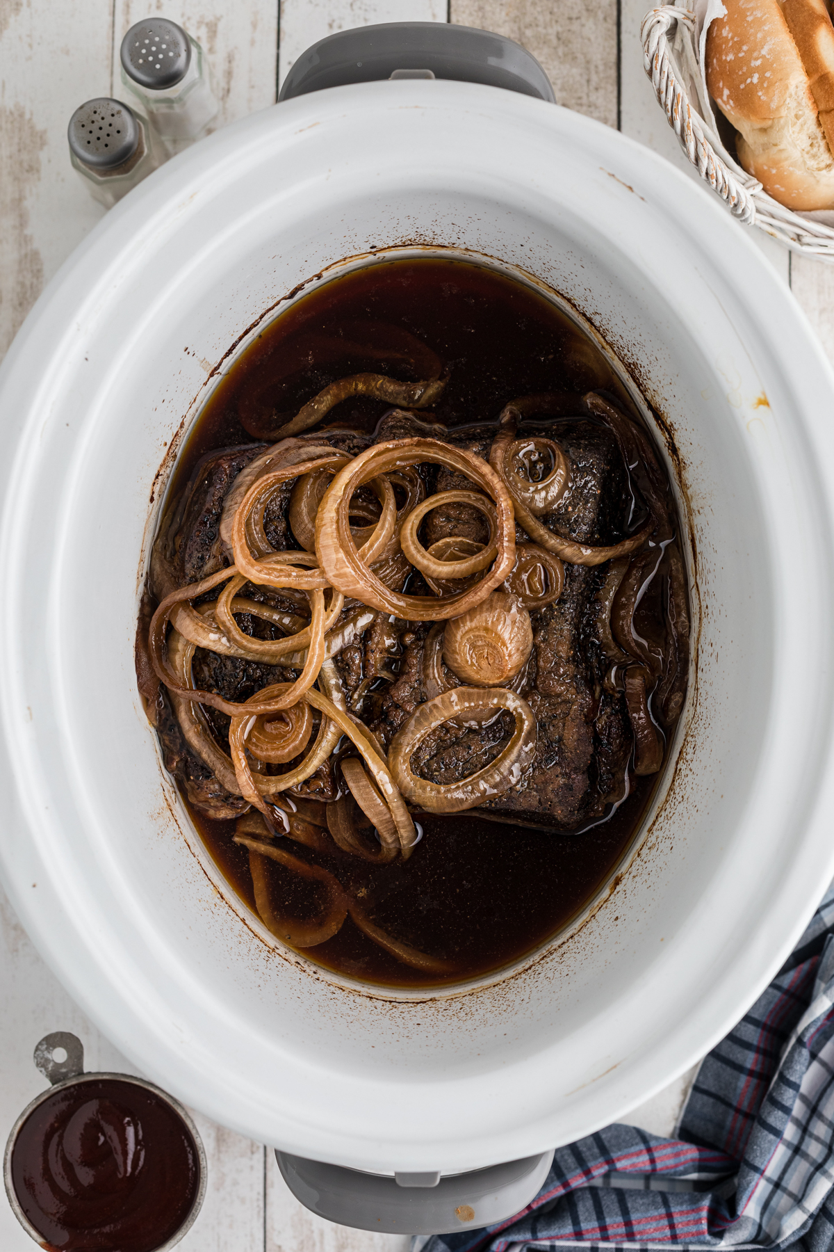 chuck roast after cooking in a crockpot.