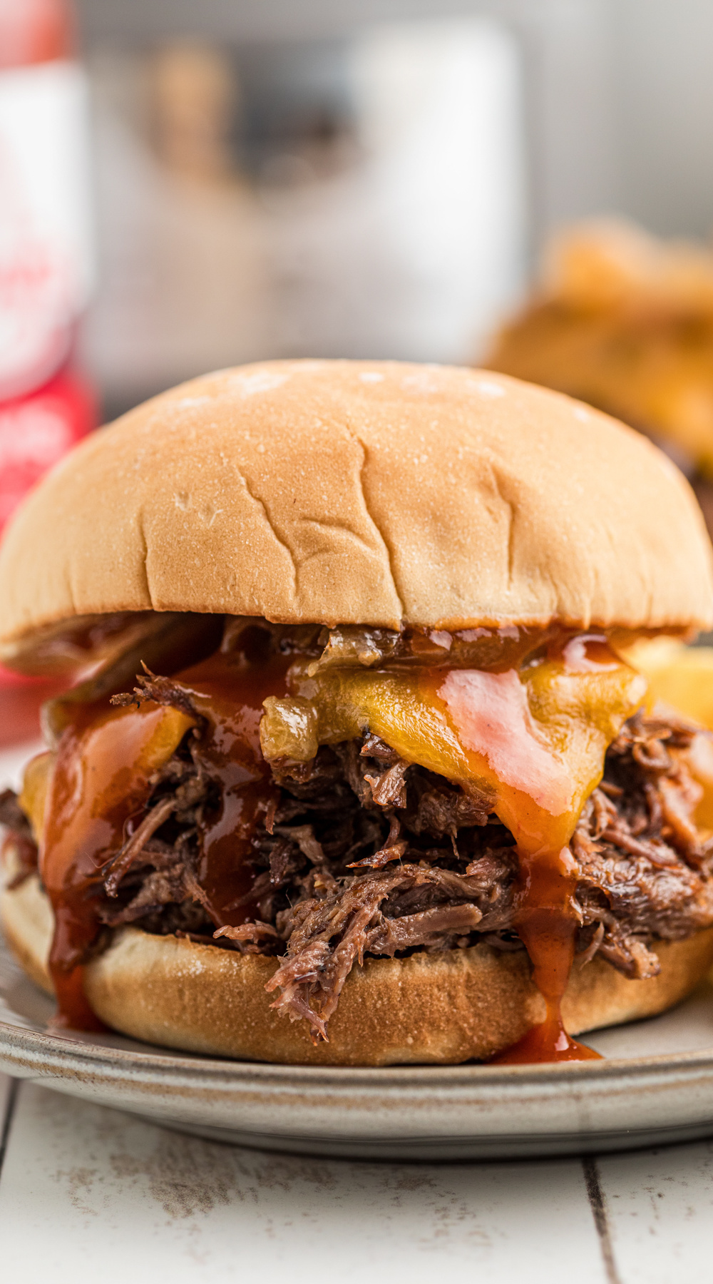 long image of slow cooker arby's beef and cheddars.