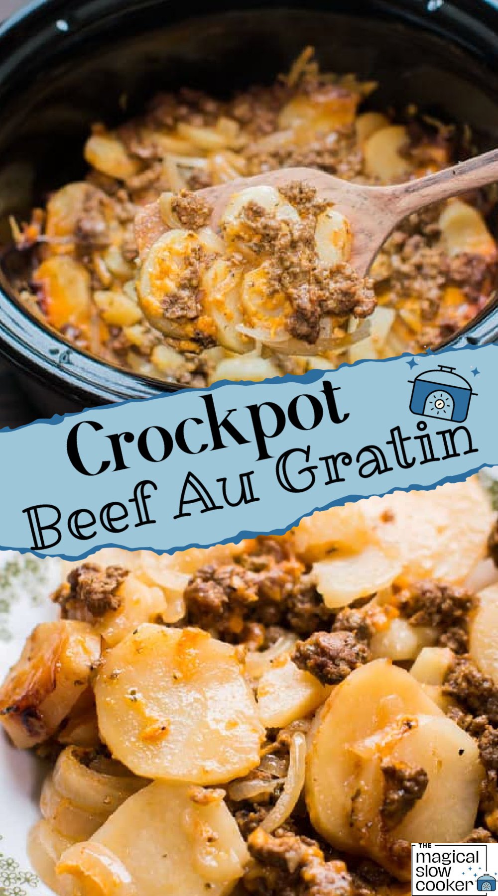 2 images of beef and potato au gratin