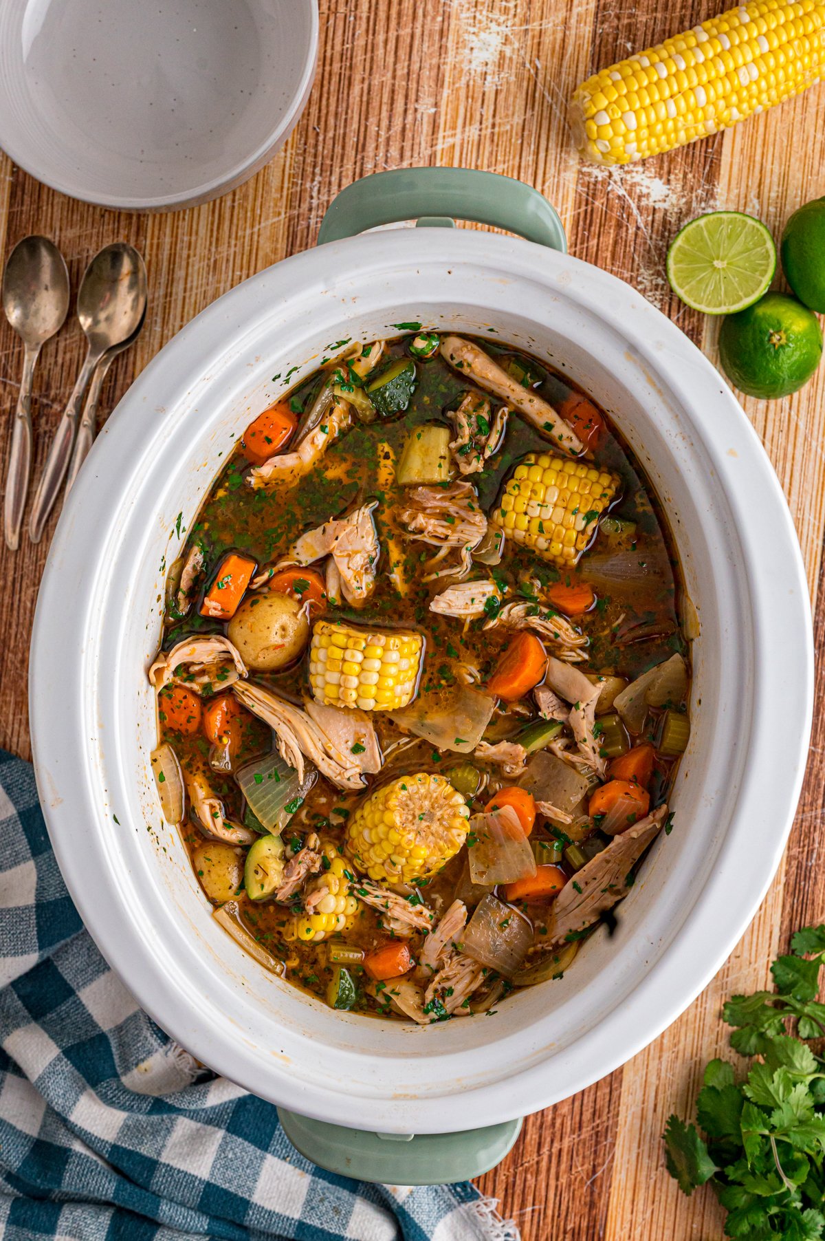 Caldo de pollo in a slow cooker.