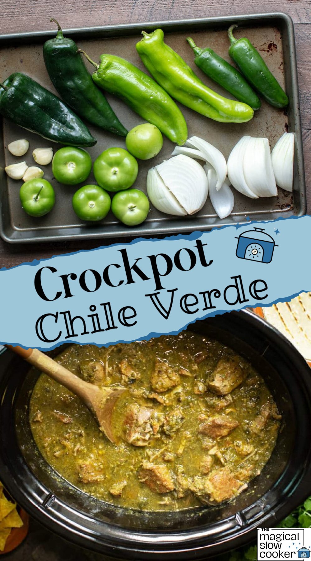 chiles for chile verde and all done cooking in a slow cooker.