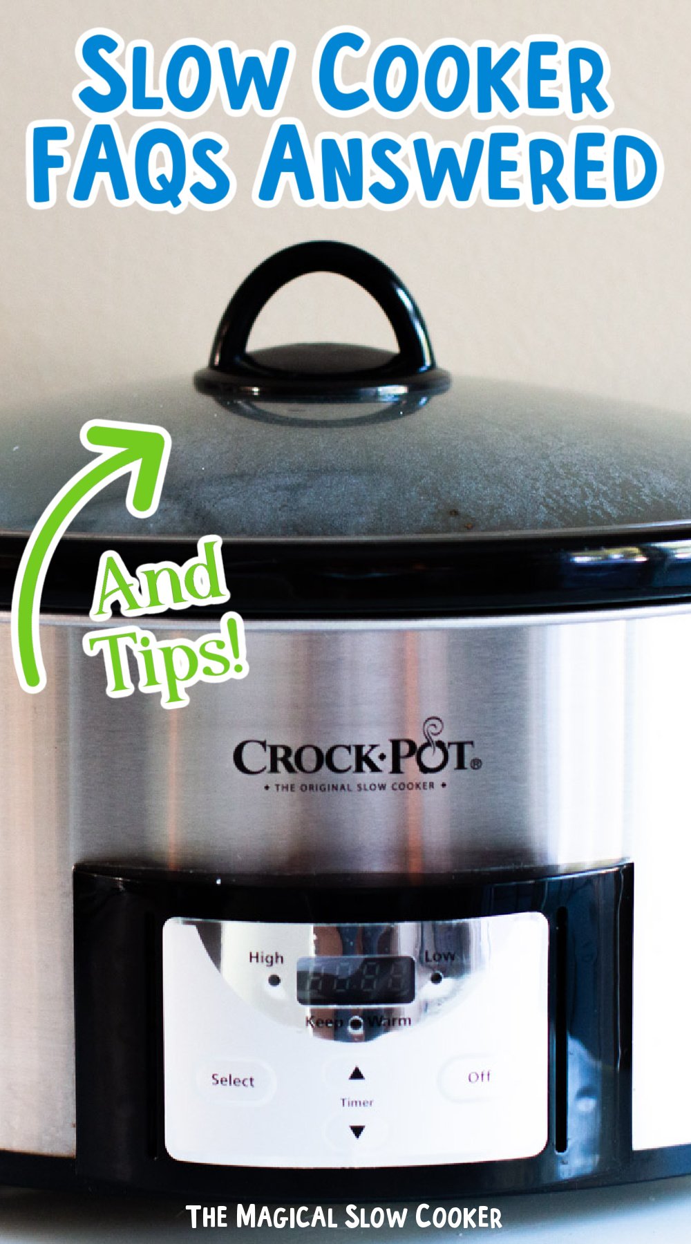 slow cooker image with text overlay.