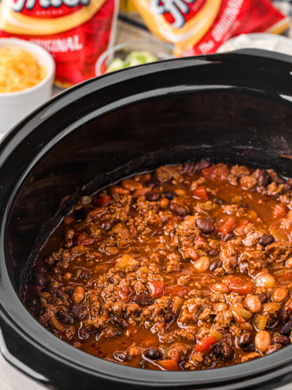 making frito pie in a slow cooker.