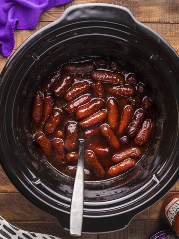 grape jelly and chili sauce little smokies in slow cooker, cooked