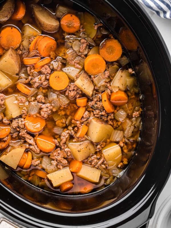 Slow cooker hobo soup in a crockpot.