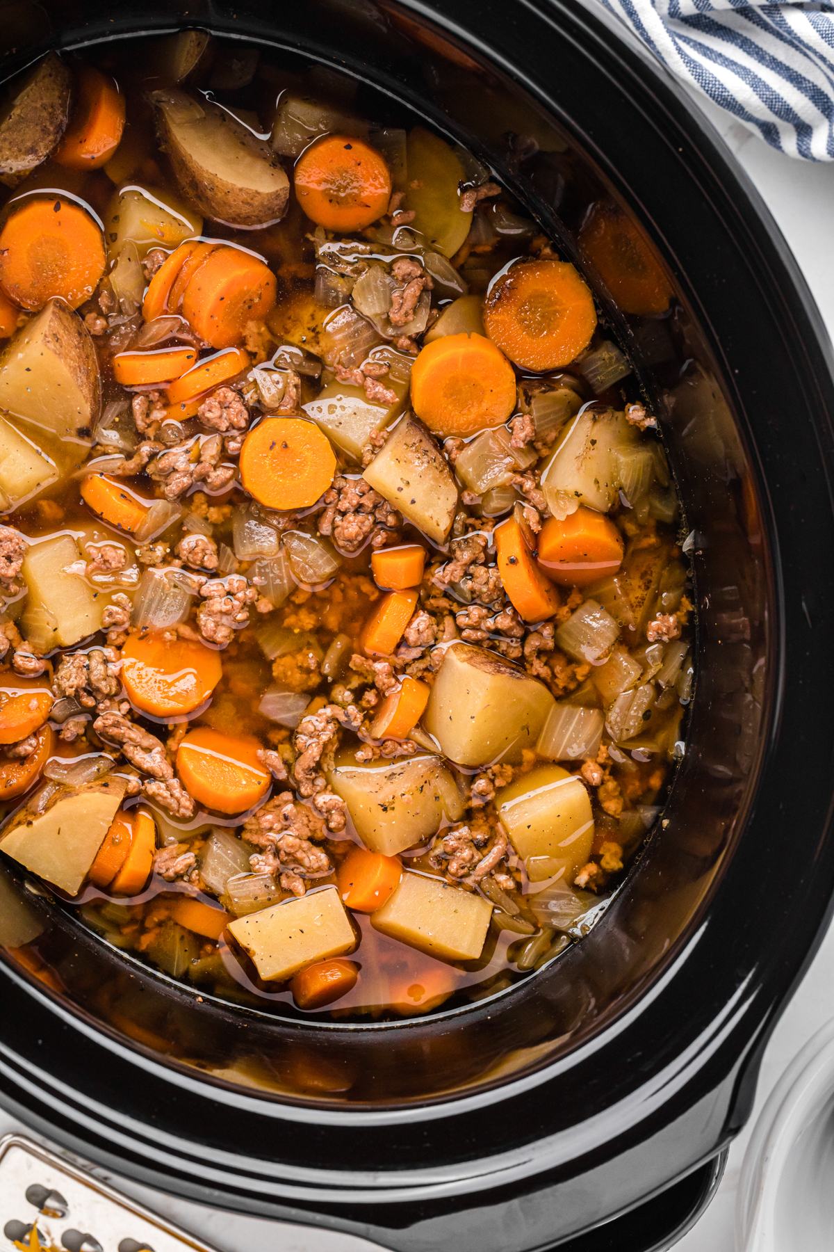 Slow cooker hobo soup in a crockpot.