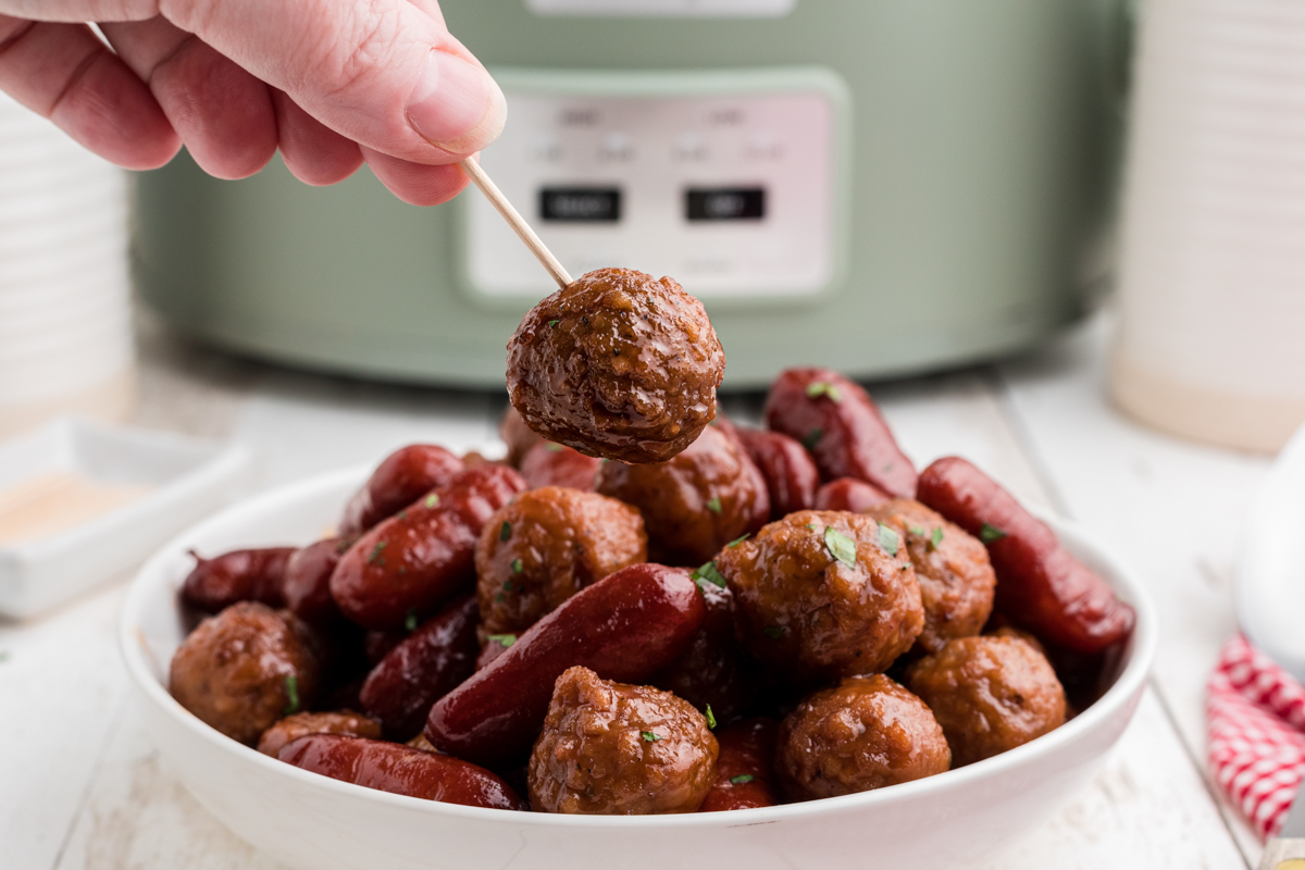 meatball on a toothpick.