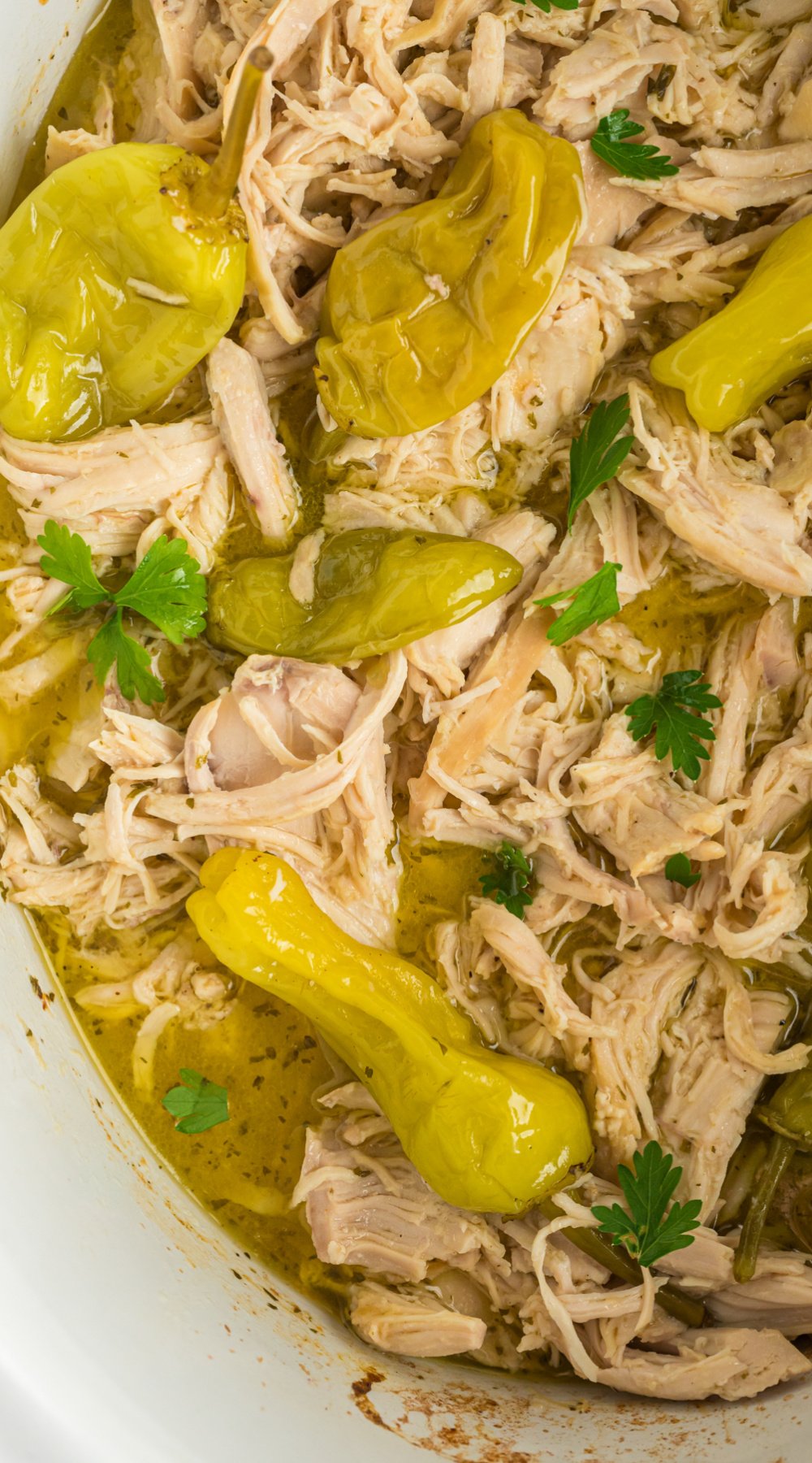 long image of slow cooker mississippi chicken.