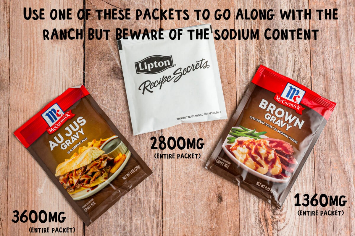 3 seasonings packets with text overlay showing how much sodium is in each.