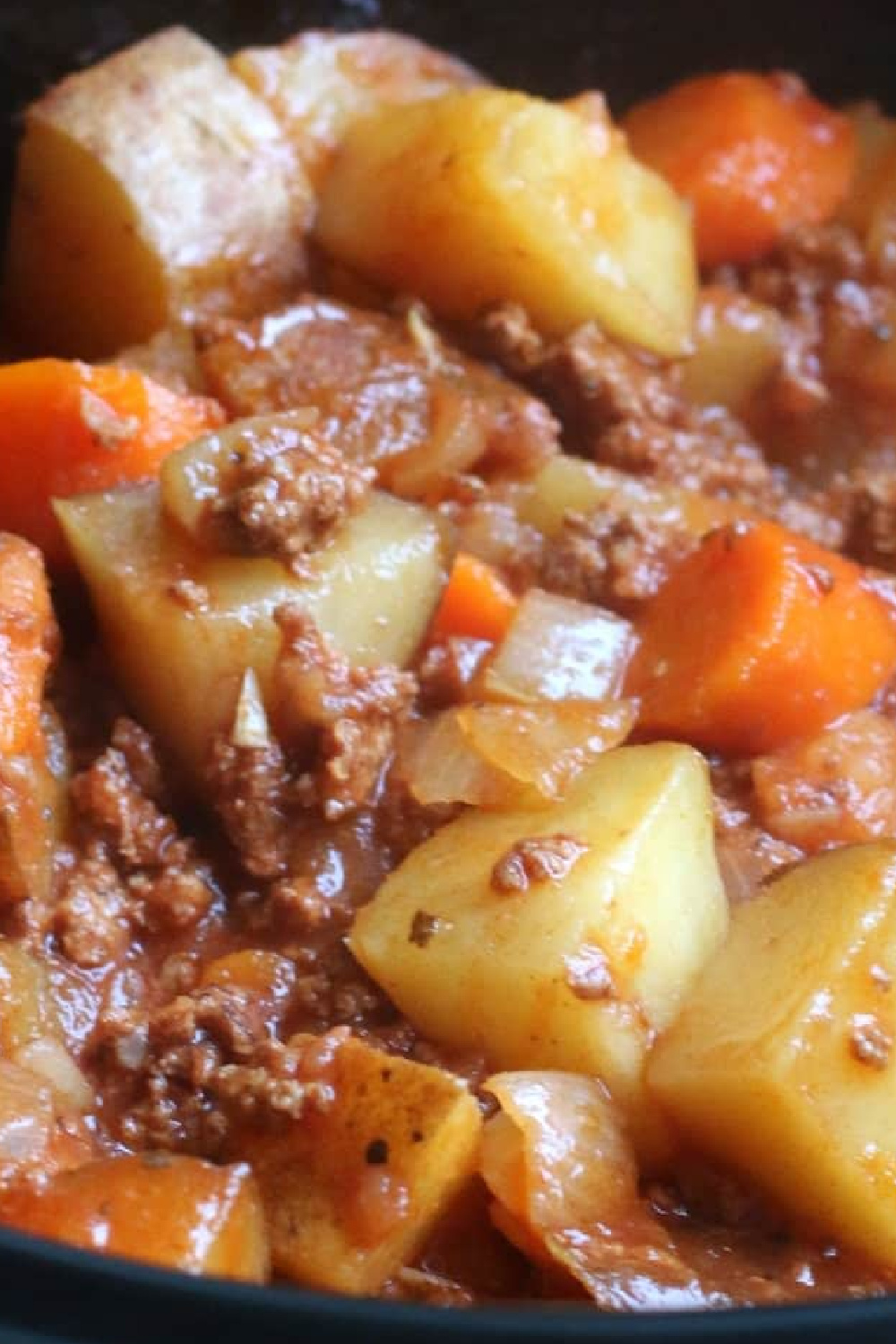 very close up image of poor mans stew.