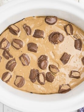 overhead shot of reese's peanut butter cake.