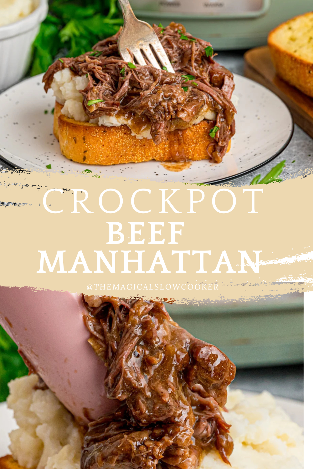 2 images of beef manhattan for pinterest.