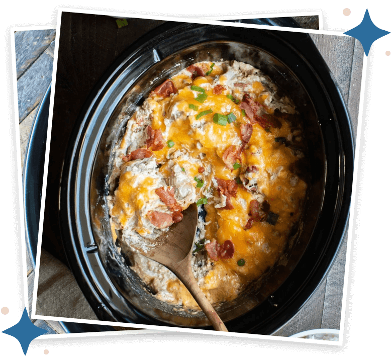 crack chicken image with stars in two corners.