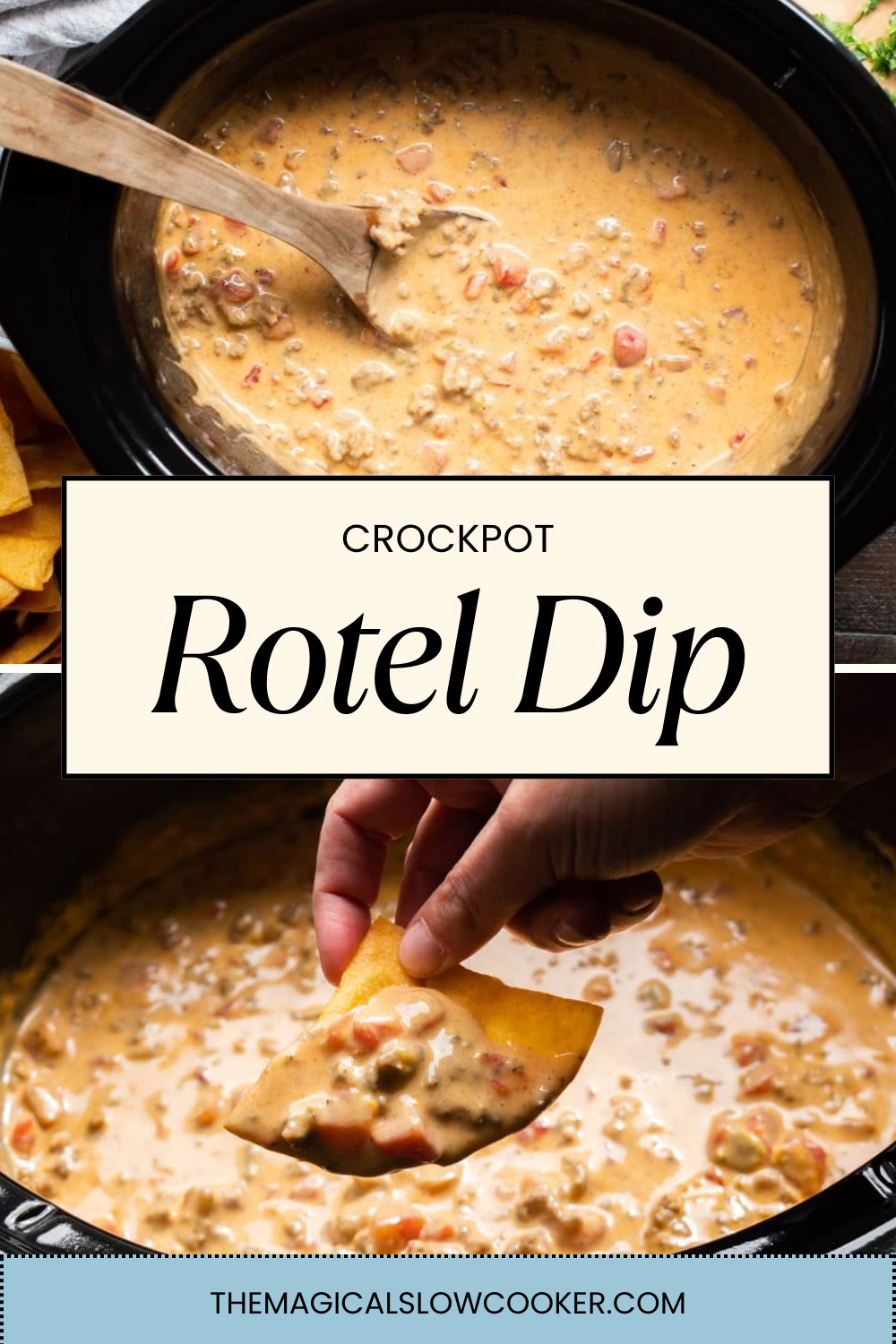 rotel dip in a slow cooker and on a chip.