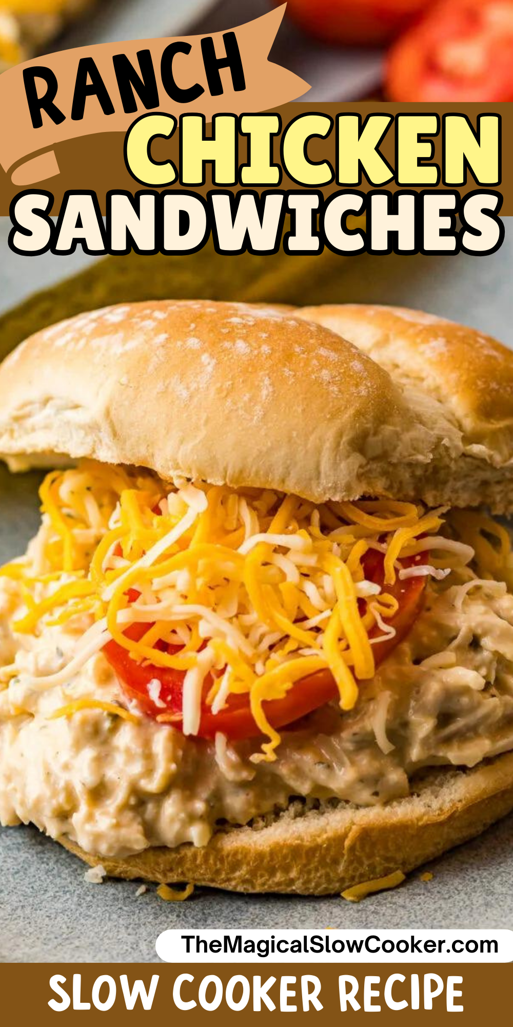 Ranch chicken sandwiches images with text overlay for pinterest.