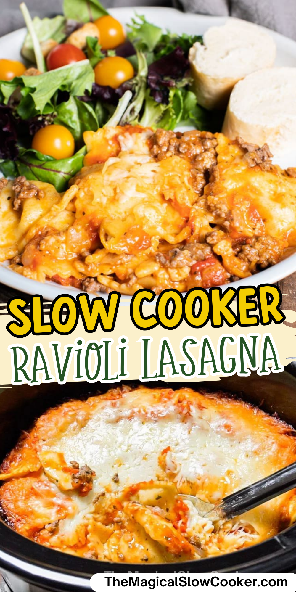 Ravioli lasagna images with text overlay for pinterest.