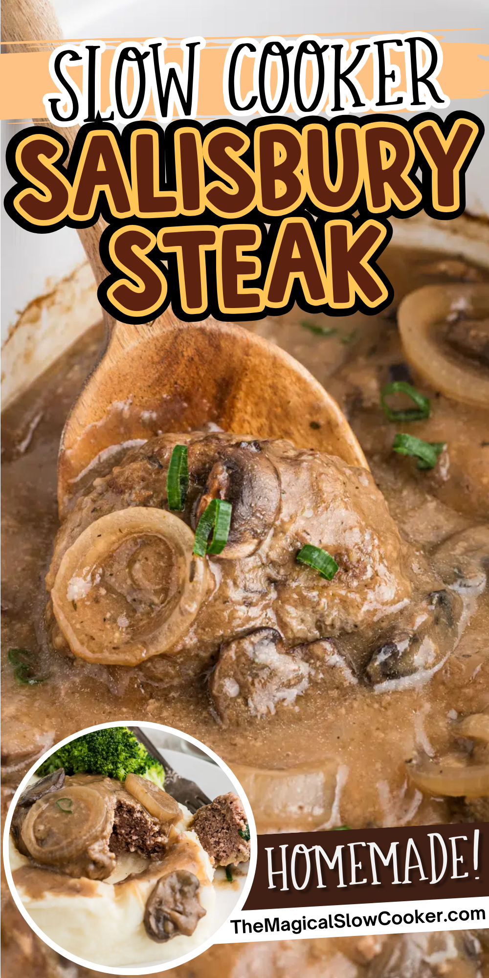 Images of salisbury steak with text overlay for pinterest.