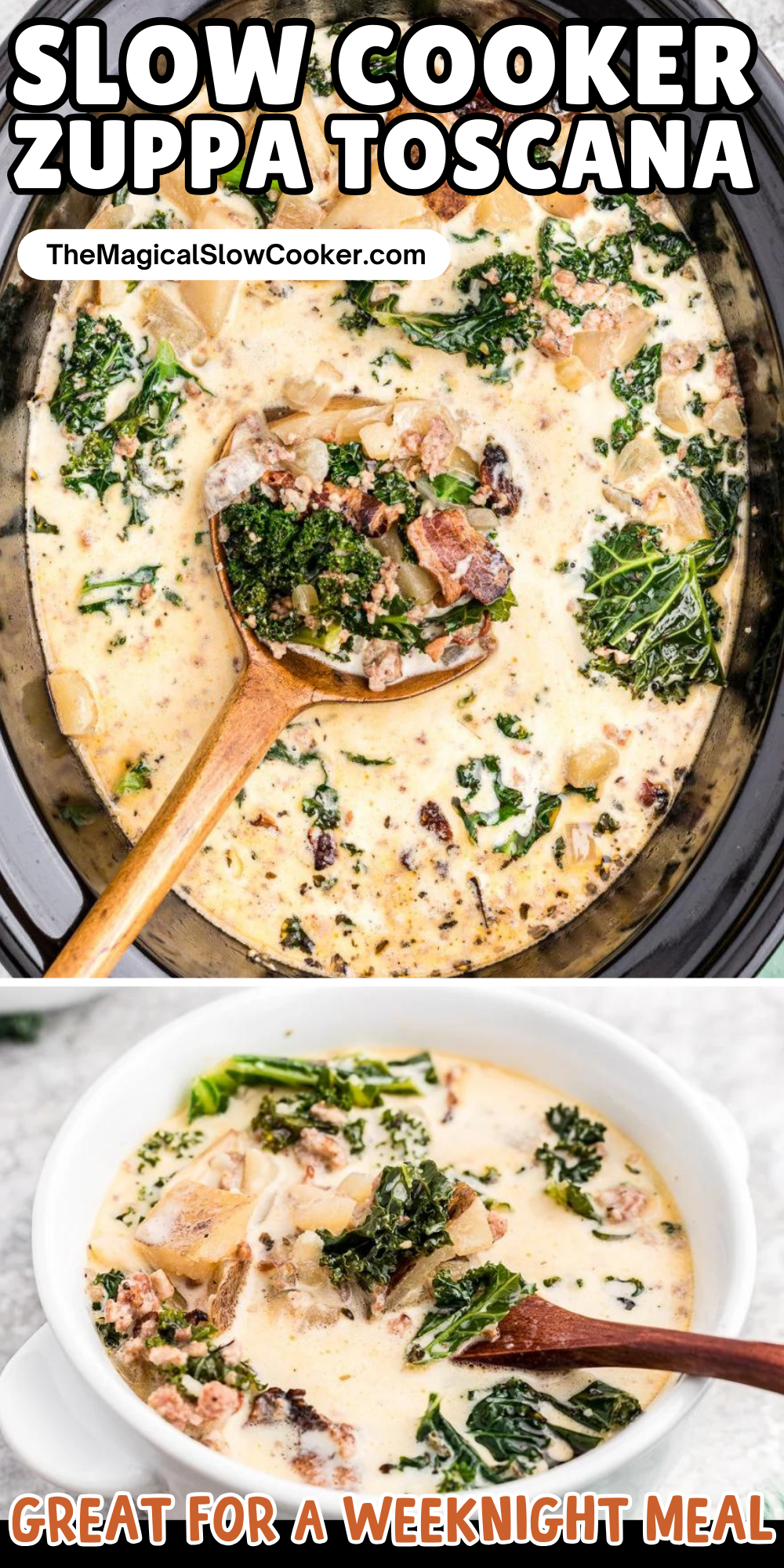 Zuppa Toscana images with text overlay for pinterest.
